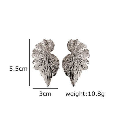 Retro Metal Leaf Drop Earrings for Women Golden Silver Color Punk Statement Earrings Trendy European Fashion Jewelry Gift