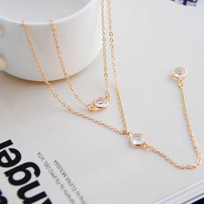 Popular Double Layered Long Tassel Y-Shaped Necklace for Women Simple Metal Collarbone Chain Summer Holiday Party Body Jewelry