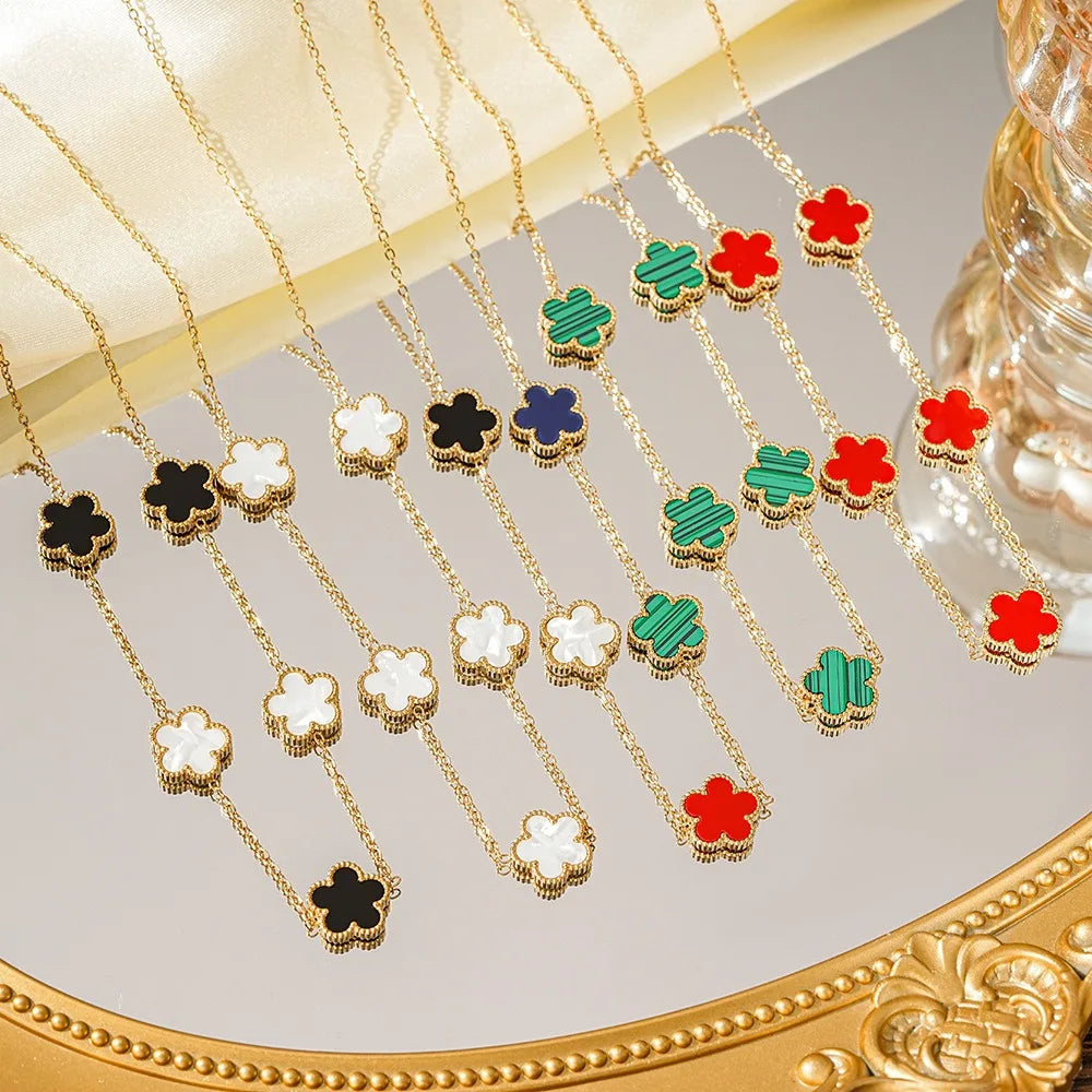 Five-Leaf Plum Blossom Necklace Woman 316L Stainless Steel Clover Elegant Pendant Charm Collarbone Chain Party Jewelry Gifts
