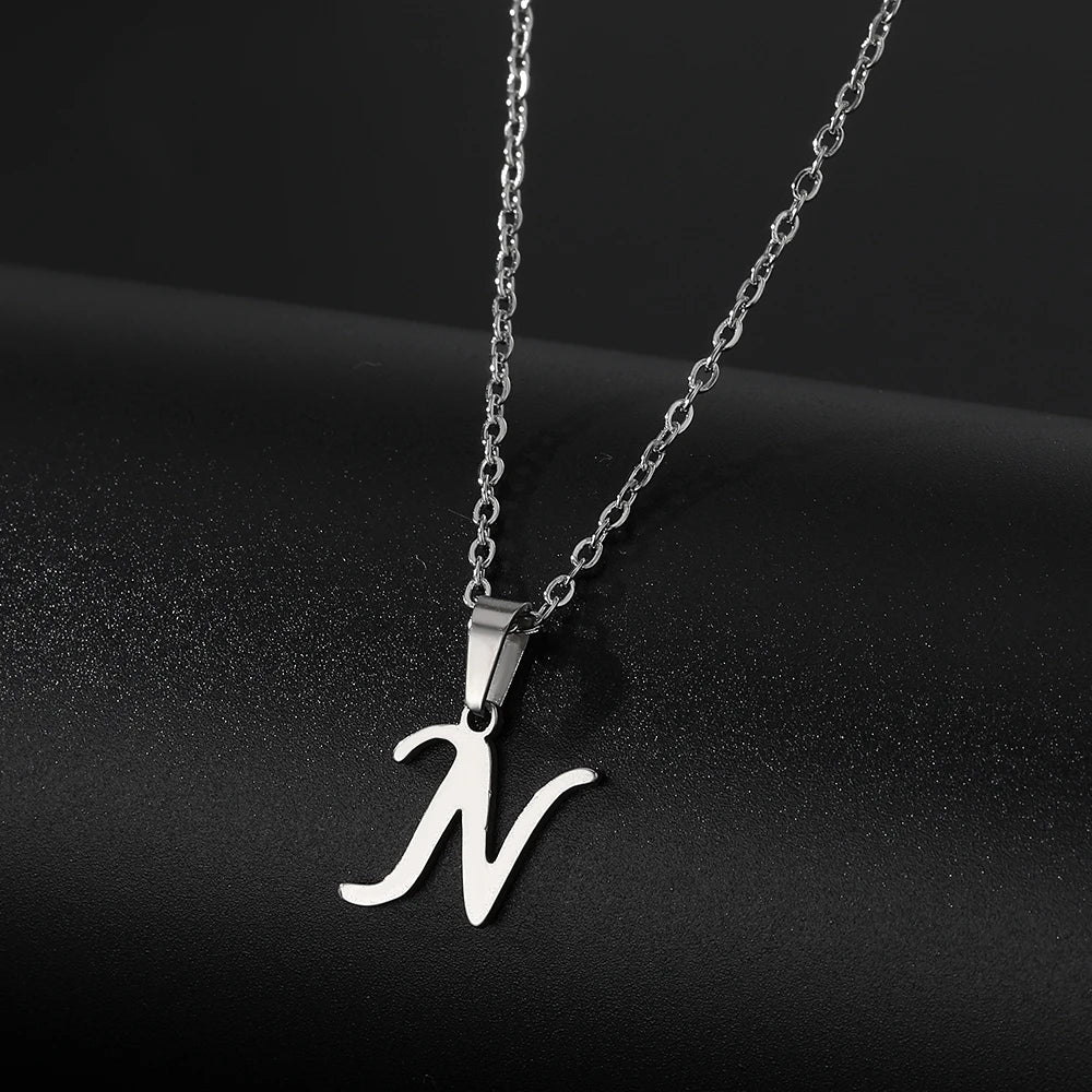 Stainless Steel English Alphabet 26 A-Z Letter Necklace Pendant Women Men Capital Initial Name Necklace Birthday Gift