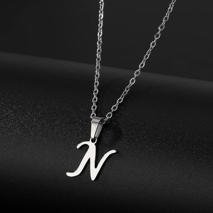 Stainless Steel English Alphabet 26 A-Z Letter Necklace Pendant Women Men Capital Initial Name Necklace Birthday Gift