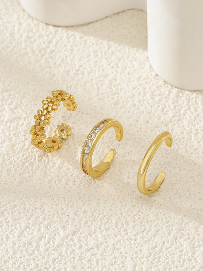 3pcs Fashionable Luxurious Open Adjustable Zircon Foot Ring Women's Beach Vacation Foot Joint Ring Toe Ring Set Jewelry