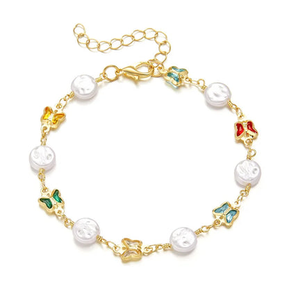 Exquisite Boho Candy Color Heart Shaped Crystal Bracelet for Women Fashion Charm Zircon Butterfly Pearl Metal Chain Bracelets