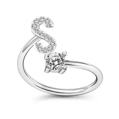LATS Zircon Initial A-Z Letter Rings for Women Girl Adjustable Opening Ring Name Alphabet Female Wedding Fashion Jewelry Gift