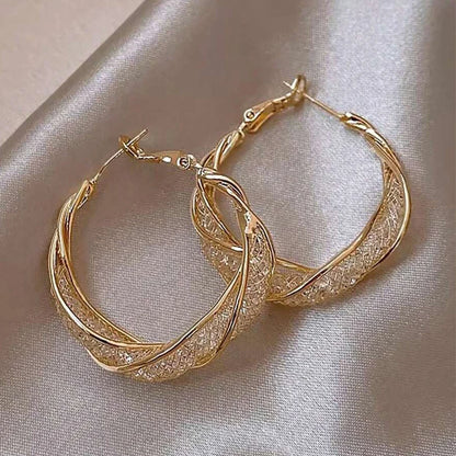 Gorgeous Intertwined Gold Color Hoop Earrings With Intricate Mesh Stylish Style Earrings For Women Party Gift Jewelry