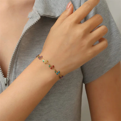 Charm Cherry Bracelet For Women Retro Bohemian Stainless Steel Bracelet For Girls Party Holiday Fashion Jewelry Gift