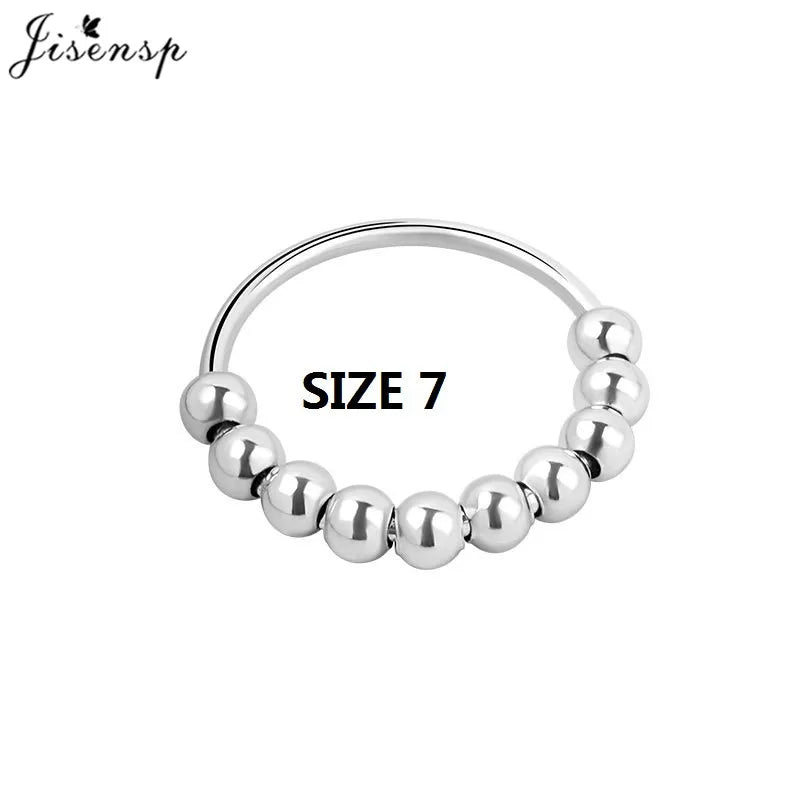 Simple Metal Beads Fidget Rotating Rings for Women Men Rotate Freely Anti Stress Anxiety Ring Spiral Round Ball Rotate Jewlery
