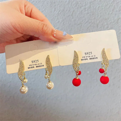 Elegant Lady's Pearl Pendant Earrings Korean Fashion Jewelry Party Student Girl's Simple Accessories Wedding Earrings For Woman