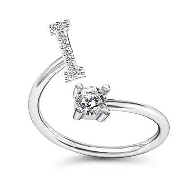 LATS Zircon Initial A-Z Letter Rings for Women Girl Adjustable Opening Ring Name Alphabet Female Wedding Fashion Jewelry Gift