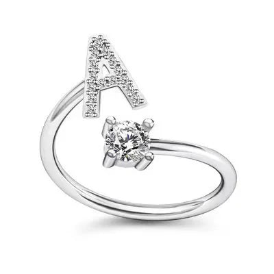 LATS Zircon Initial A-Z Letter Rings for Women Girl Adjustable Opening Ring Name Alphabet Female Wedding Fashion Jewelry Gift