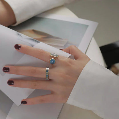 Shell Opal Stone Cuff Rings For Women Girl 2024 New Trend Fashion Personalized Vintage Jewelry Ladies Gifts Party anillos mujer