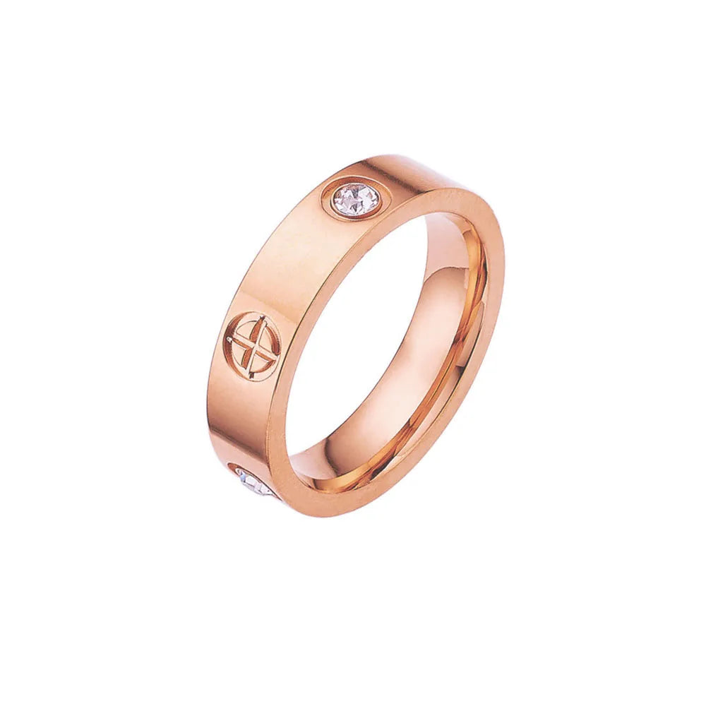 Classic Stainless Steel Cross with Zircon Love Rings for Women Men Couple Finger Ring Luxury Jewelry Wedding Party Gift