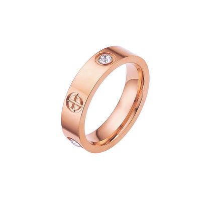 Classic Stainless Steel Cross with Zircon Love Rings for Women Men Couple Finger Ring Luxury Jewelry Wedding Party Gift