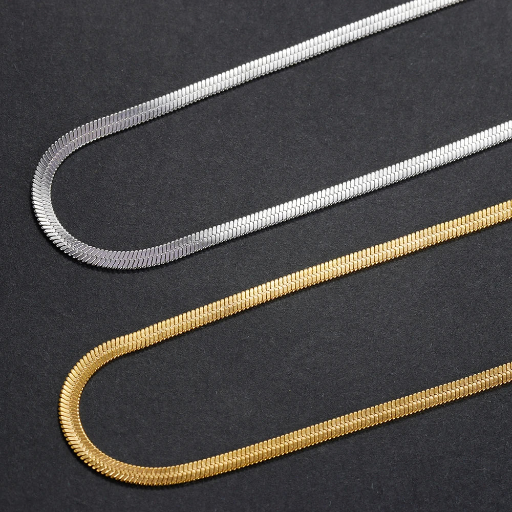 Gold Color Stainless Steel Blade Snake Chain Necklace for Women Men Herringbone Choker Neck Chains 2024 Trend Jewelry Gift Hot