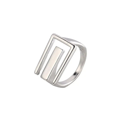 Irregular Elegant Women Cool Trendy Geometric Hollow Ring Rectangular Open Ring Finger Rings