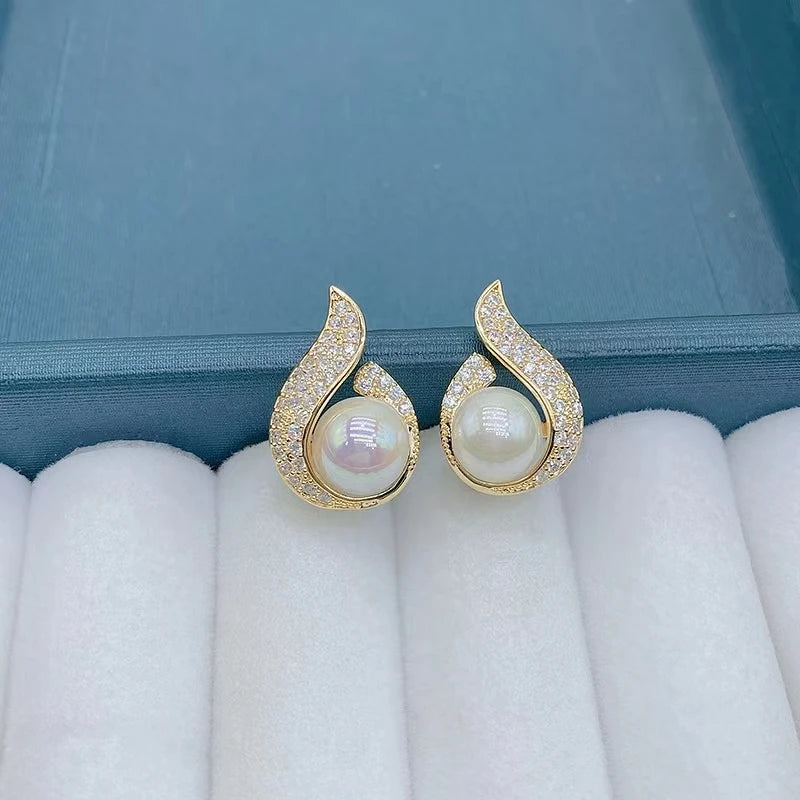 New Fashion Crystal Women's Unusual Earrings Gold Color Flame Pearl Stud Earrings Korean Style Ear Jewelry boucle d'oreilles