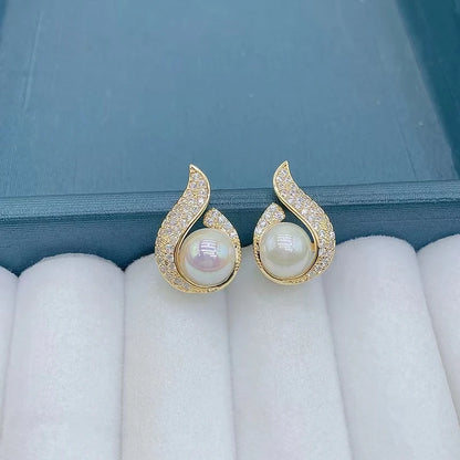 New Fashion Crystal Women's Unusual Earrings Gold Color Flame Pearl Stud Earrings Korean Style Ear Jewelry boucle d'oreilles