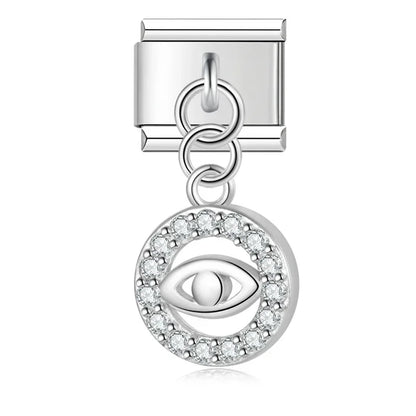 Hapiship Fashion Moon Eye Butterfly Angle Wing Shiny CZ Charm Links Fit 9mm Stainless Steel Bracelet DIY Making Jewelry DJ418
