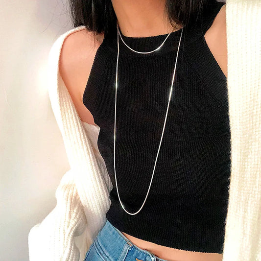 New 925 Sterling Silver Simple Style Long Necklace Personalized Charm Woman Simple Style Choker Birthday Gift Exquisite Jewelry