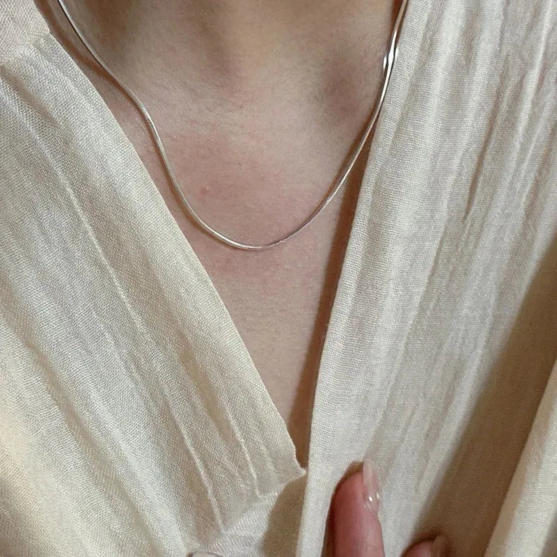 LATS New Stainless Steel Shiny Polish Snake Chain Choker Necklace for Women Men Fashion Jewelry