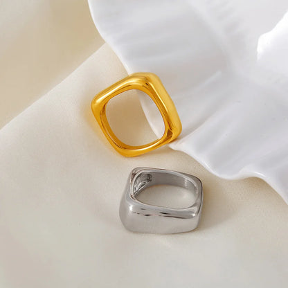 Simple Irregular Square Rings For Women Stainless Steel 18k Gold PVD Plated Waterproof Women's Glossy Ring Couples Jewelry Gift
