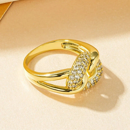 Rrjzz AAAAA CZ Simulated Diamond Unique Ring Luxury 14k Gold Plated Twist Band Design Rings for Women Men Fine Jewelry Gifts