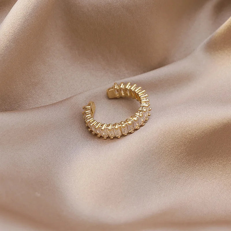 Trendy Gold Color Double Layer Cross Rings For Women Shiny Zircon Geometric Open Adjustable Finger Ring Party Wedding Jewelry