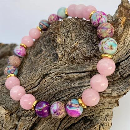 Attract Love Bracelet Women's Colorful Imperial Jasper and Rose Quartz Beaded Bracelet