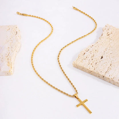 New Stainless Steel Cross Pendant Necklace for Men Women Minimalist Gold Color Jewelry Male Female Necklaces Chokers Gifts 2024