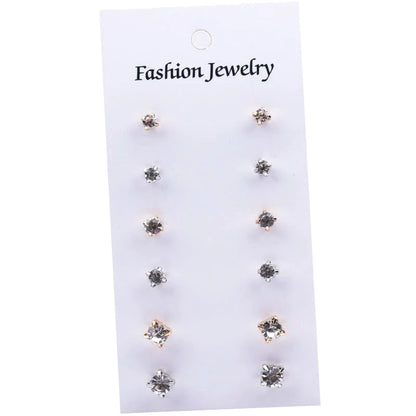 Trendy 12 Pairs/Set Cute Triangle Crystal Heart Stud Earrings for Women Ball Simulated Pearl Flower Brincos