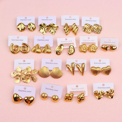 10Pairs/Lot Elegant Simple Stainless Steel Women Earrings Geometric Heart Mixed Style Jewelry Gift Giving Wedding Travel