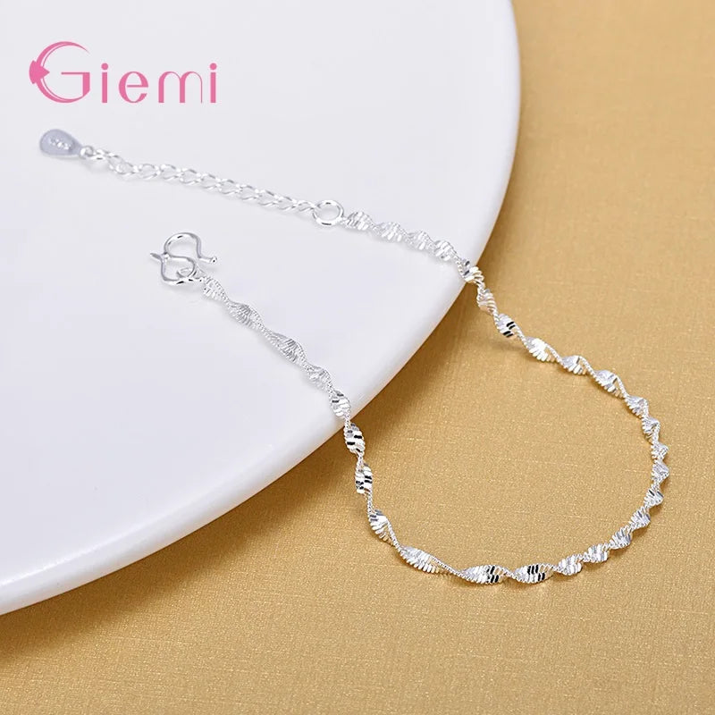 New Fashion 925 Sterling Silver Ankle Bracelet Elegant Twisted Weave Chain Anklets For Women Girl Jewelry Gift