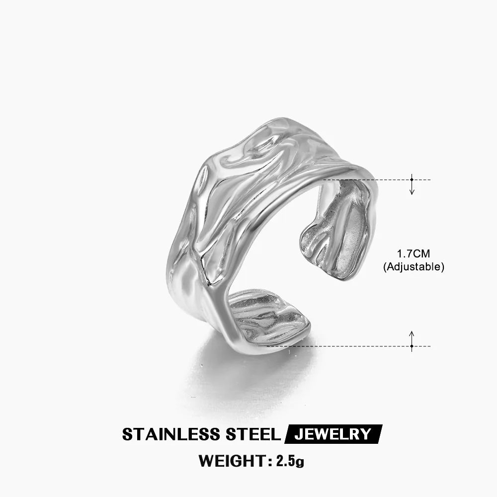 Stainless Steel Irregular Geometric Open Rings for Women Gold Color Texture Couple Wedding Ring Trendy Elegant Aesthetic Jewelry