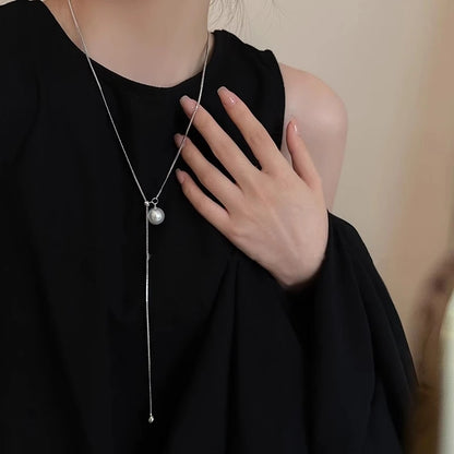 LATS Stainless Steel Long with Baroque Pearls Necklace for Women Adjustable Chain Sweater Accessories Fashion Jewelry