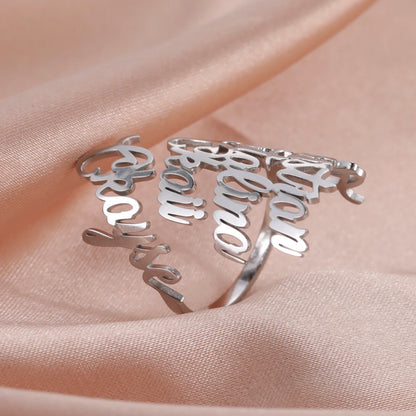 Custom Double First Name Finger Ring For Women Men Personalized Rings Couple Family Gift Gold Color Stainless Steel Jewelry