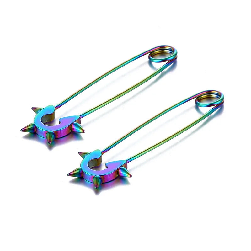 2Pcs/1Pair Funny Stainless Steel Pin Spikes Earrings for Women Man Paperclip Safety Steel Stud Punk Earrings Gothic Jewelry