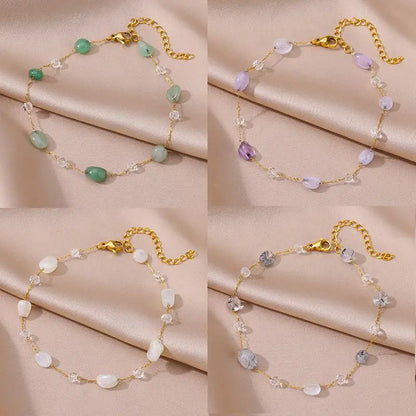 Anklets for Women Stainless Steel Stone Beaded Chain Anklet Summer Beach Accessories Boho Leg Bracelets Jewelry Tobilleras Mujer