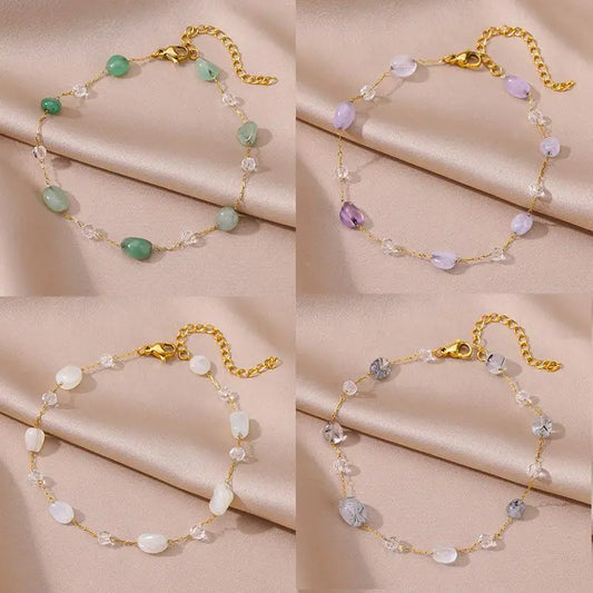 Anklets for Women Stainless Steel Stone Beaded Chain Anklet Summer Beach Accessories Boho Leg Bracelets Jewelry Tobilleras Mujer