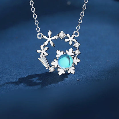 Fashion Blue Snowflake Flower Pendant Choker Necklace for Women's Zircon New Year Gift Party Festival Clavicle Chain Jewelry