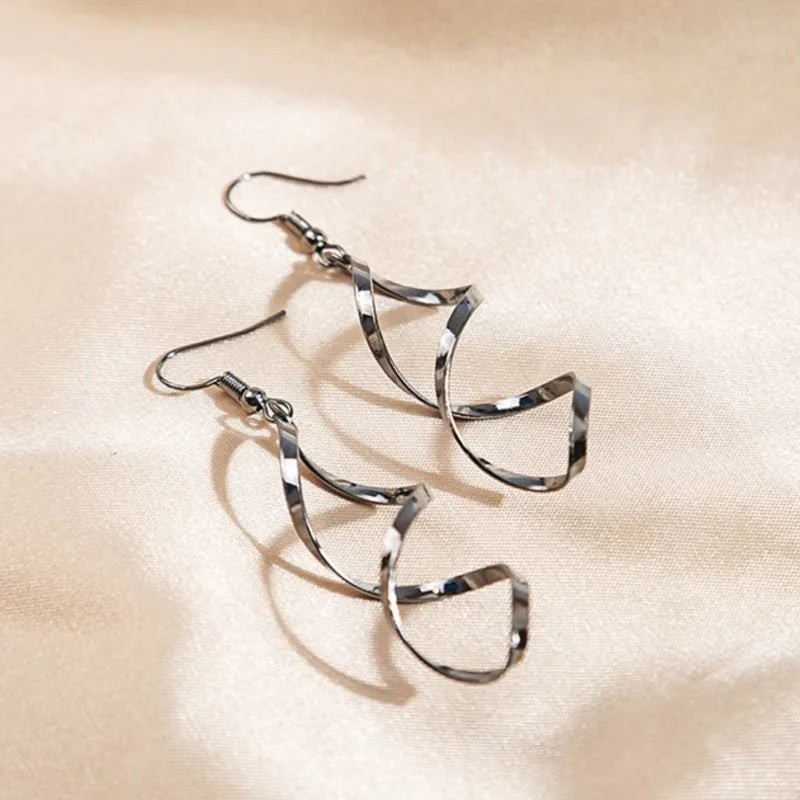 Brincos de gota com borla curva espiral personalizados para mulheres, brincos de pino da moda coreana, acessórios de joias, presentes bonitos