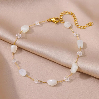 Anklets for Women Stainless Steel Stone Beaded Chain Anklet Summer Beach Accessories Boho Leg Bracelets Jewelry Tobilleras Mujer