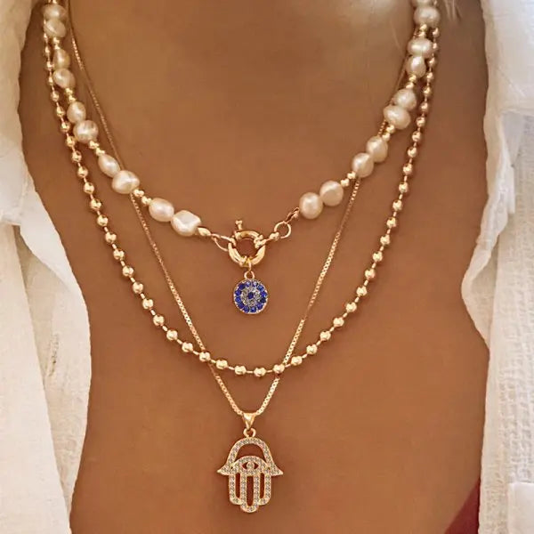 Fashion Evil Eye Necklace For Women Minimalist Classic Turkish Blue Eyes Pendant Choker Fatima Hand Clavicle Chain Lucky Jewelry
