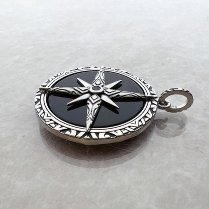 Pendant Black Compass New Jewelry 925 Sterling Silver Accessories Vintage Gift For Men Women