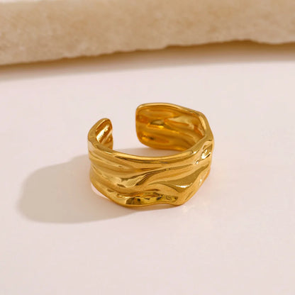 Stainless Steel Irregular Geometric Open Rings for Women Gold Color Texture Couple Wedding Ring Trendy Elegant Aesthetic Jewelry
