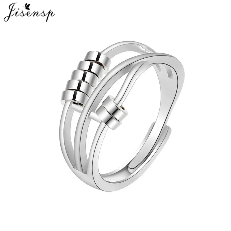 Simple Metal Beads Fidget Rotating Rings for Women Men Rotate Freely Anti Stress Anxiety Ring Spiral Round Ball Rotate Jewlery