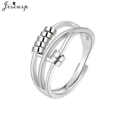 Simple Metal Beads Fidget Rotating Rings for Women Men Rotate Freely Anti Stress Anxiety Ring Spiral Round Ball Rotate Jewlery
