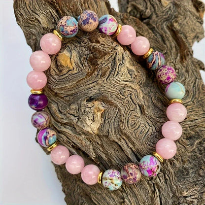 Attract Love Bracelet Women's Colorful Imperial Jasper and Rose Quartz Beaded Bracelet