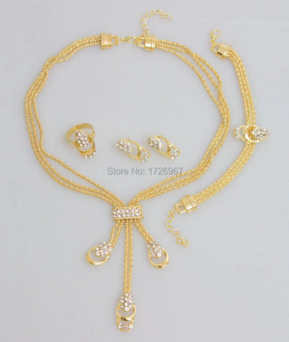 Free Shipping Latest Fashion Trendy Jewelry Set For Women Gold/Silver Color Beads Collar Necklace Earrings Bracelet Rings Sets