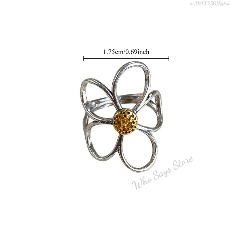 Sterling Silver Rings for Women Couple Minimalist Handmade Simple Big Flower Ring Party Jewelry Gift Prevent Allergy