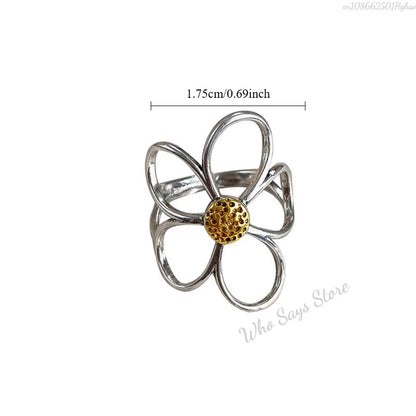Sterling Silver Rings for Women Couple Minimalist Handmade Simple Big Flower Ring Party Jewelry Gift Prevent Allergy